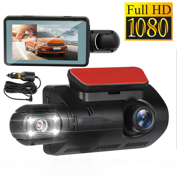 Camera & SD Card Dash Cam for Cars with Night Vision/HD IR Dash Cam 270 Degrees Rotatable Camera Video Recorder/Traffic Dashboard Camcorder Loop Recording 6Lights Dash Video 